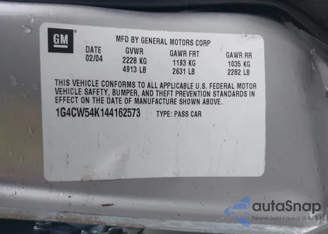 2004 Buick Park Avenue from USA, damaged, VIN 1G4CW54K144162573